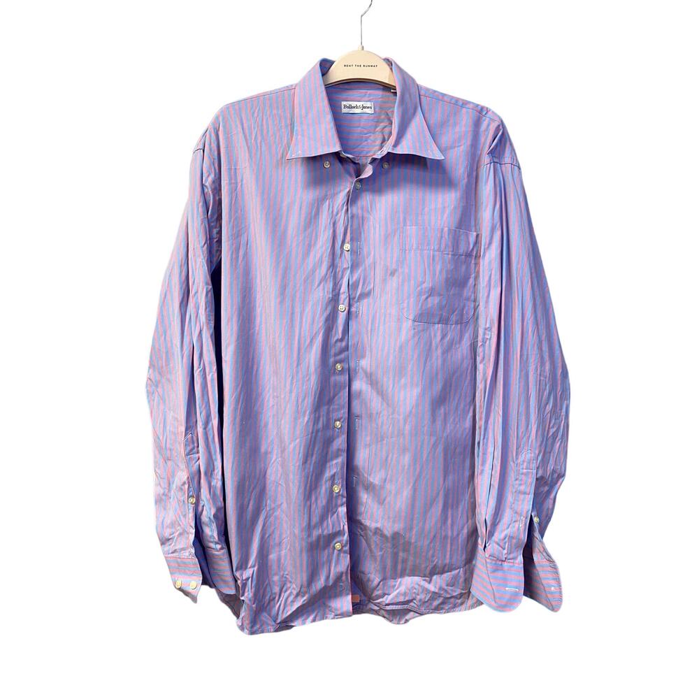 BULLOCK & JONES Striped Button Down Cotton Oxford Dress Shirt Blue Pink Men's XL